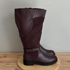 Easy Street Womens Erica Plus Extra Wide Calf Stacked Heel Riding Boots